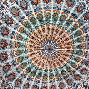 Gypsy rise Vibrant Mandala Tapestry in Orange, Blue, and Green